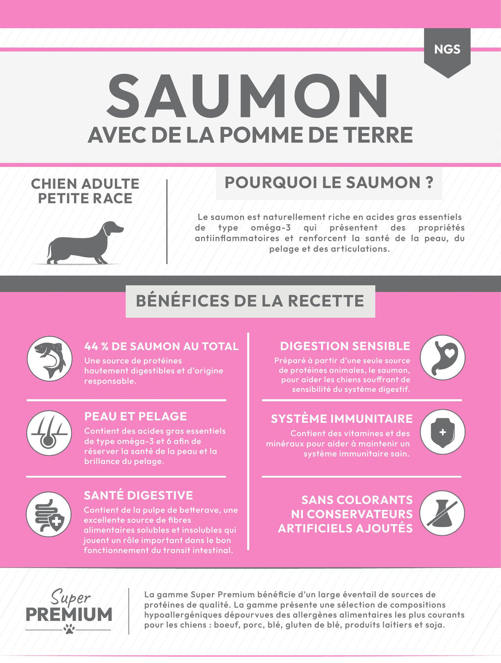 Gamme Super Premium Chien adulte Petite race Saumon avec de la pomme de terre 15kg