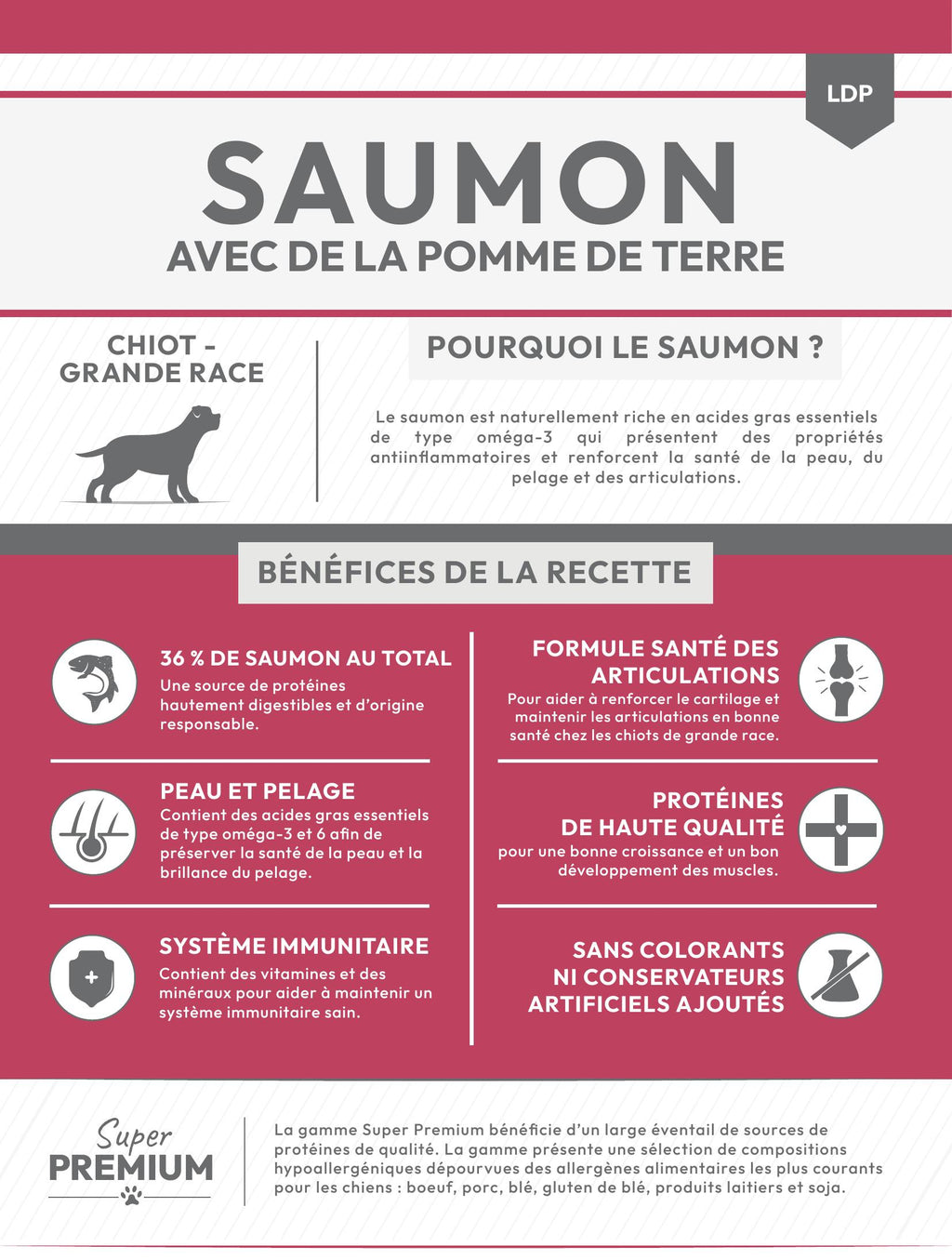 Gamme Super Premium Chiot Grande race Saumon avec de la pomme de terre 15kg